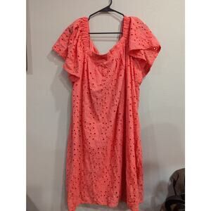 Off the shoulder midi length coral color eyelet lace dress Lane Bryant, 22/24
